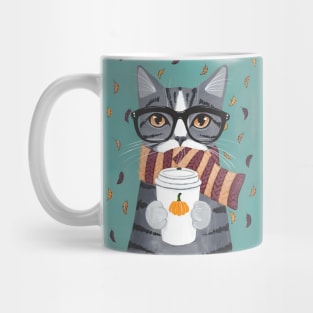 Grey Tabby Autumn Coffee Cat Mug